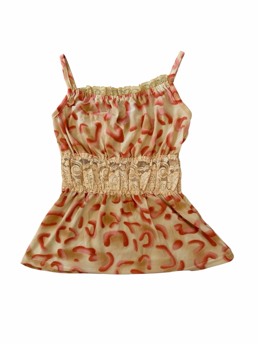 Women's Tan & Coral Print Lace-Trim Tank Top